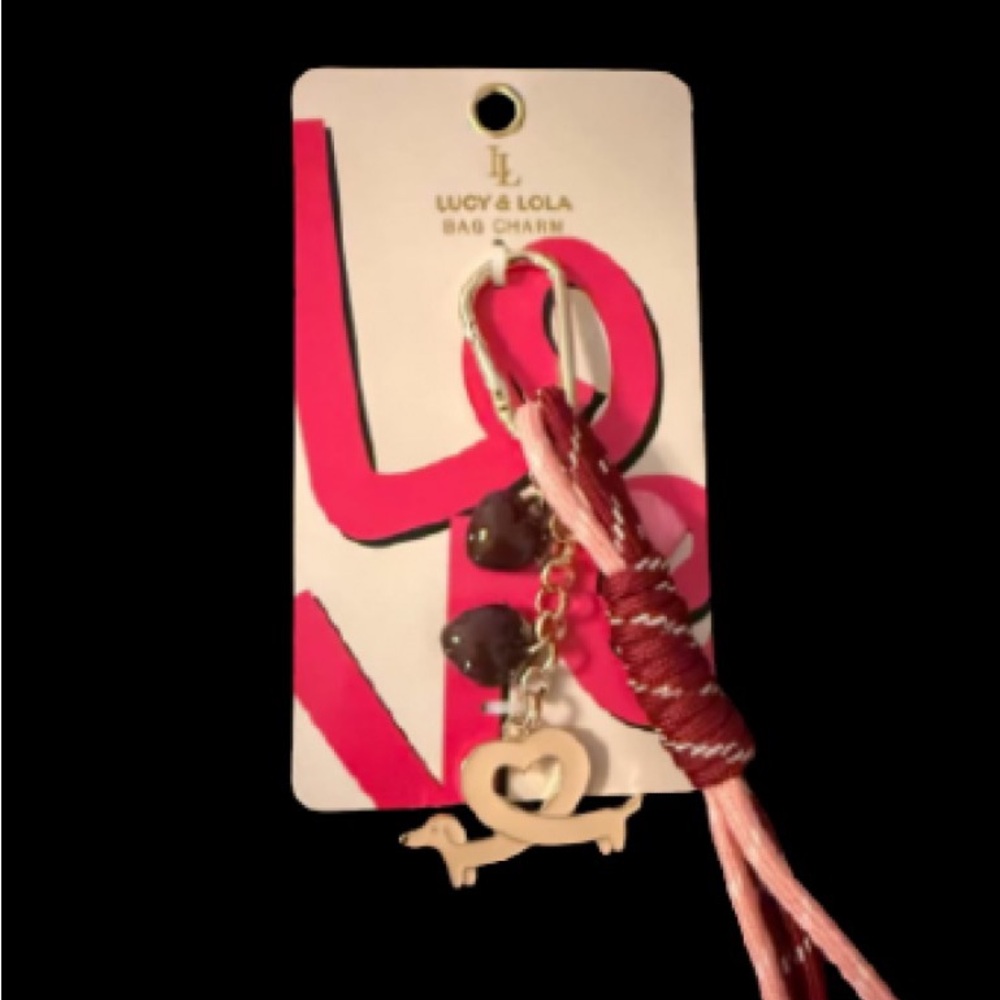 Lucy & Lola Pink and Burgundy doggie 🐶 Heart Tassel Bag Charm